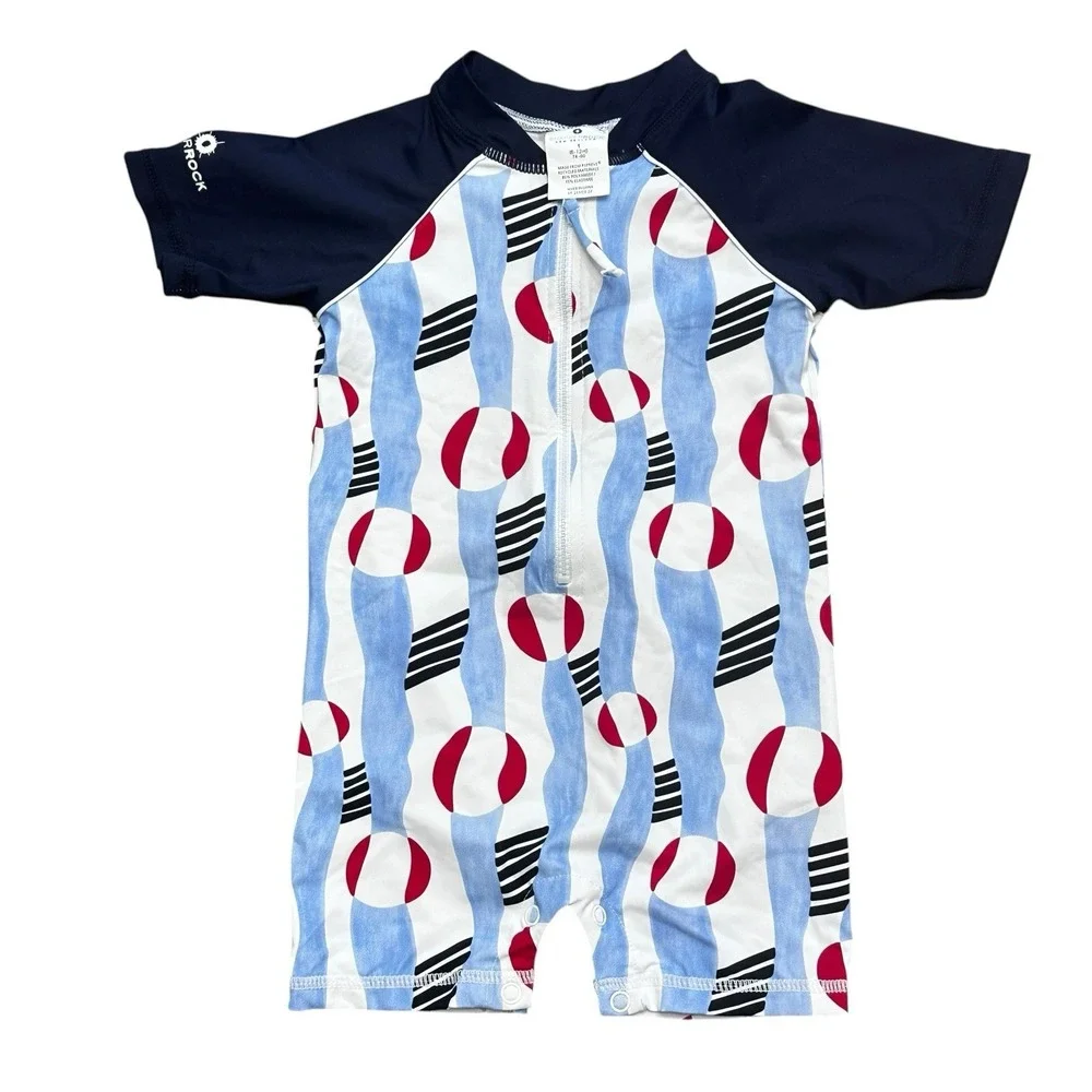 Snapper Rock One-Piece Swimsuit Infant 6-12 Months Beach Ball Print Zipper Snap